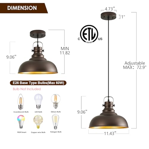 12 Inch Farmhouse Pendant Lights Kitchen Island (3 Count)