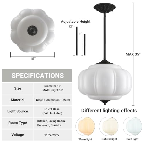 15 in White Milk Glass Ceiling Light Fixture