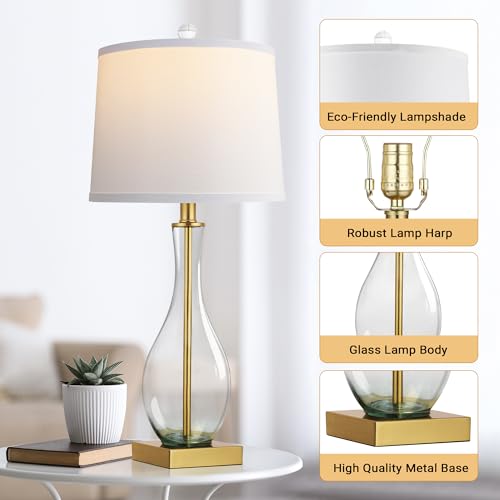 27" Glass Table Lamps with USB Ports (2 Count)
