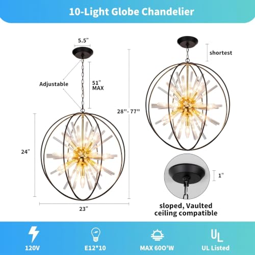 Modern Black and Gold Sputnik Chandelier for Living Room