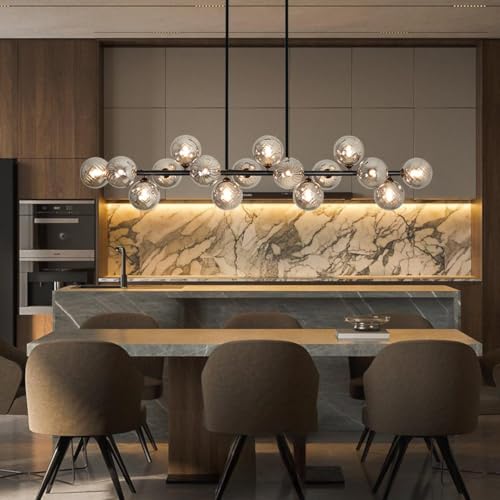 55" Linear Chandeliers for Dining Room Light Fixture 16 Lights Large Sputnik Chandelier Modern Chandelier Smoke Grey Swirled Globe Farmhouse Chandelier Island Lights for Kitchen
