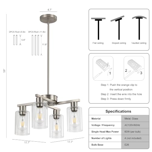 4 Light Modern Farmhouse Brushed Nickel Chandelier