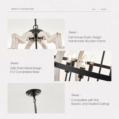 8 Light White Wood Farmhouse Chandelier for Dining Room
