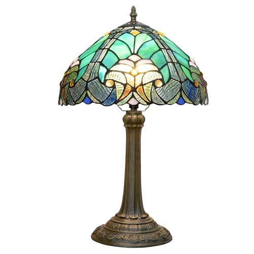 Tiffany Table Lamp Stained Glass Lamp Antique Nightstand Bedside Accent Desk Light for Bedroom Living Room Home Office Light +LED Bulb