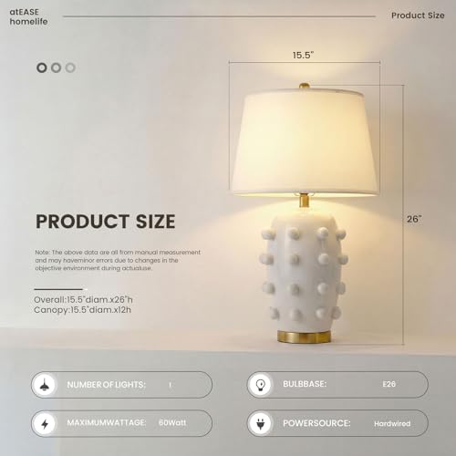 26'' Modern White Ceramic Linden Table Lamp & Fabric Tapered Drum Shade with Brass Base for Living Room