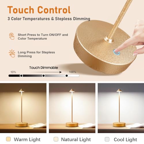2P Cordless Rechargeable Led Table Lamp Battery Operated Light CHMP Gold