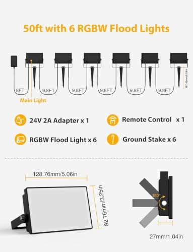 RGBW Flood Lights Outdoor with Remote (6 Count)