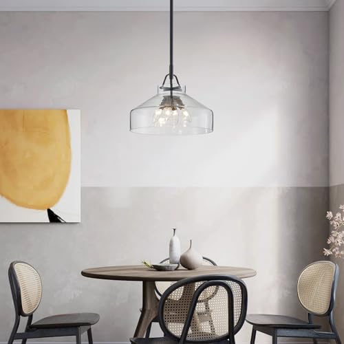 Chandelier Rustic Farmhouse Industrial Round Ceiling Pendant LED Light Fixture with Clear Glass Shades for Dining Room Kitchen Island Foyer Entryway