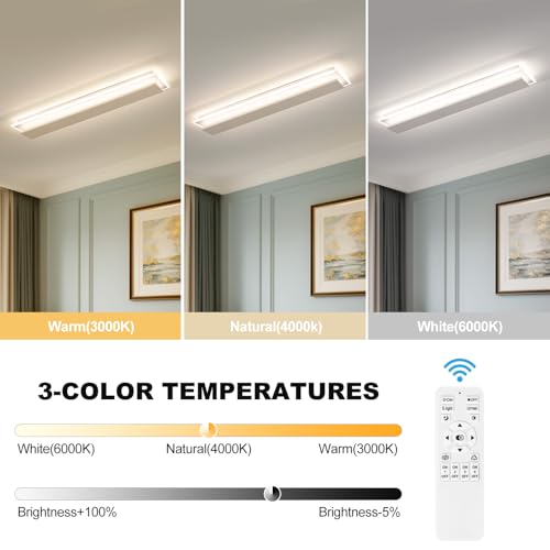 Modern LED Ceiling Light 60W White Hallway Light Fixtures 4000K Aluminum Long Flush Mount LED Ceiling Lamp for Hallway