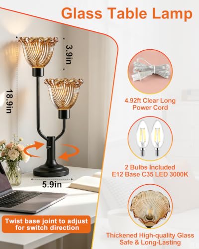 Mid Century Modern Table Lamp Black Vintage Glass Lamp Dimmable
