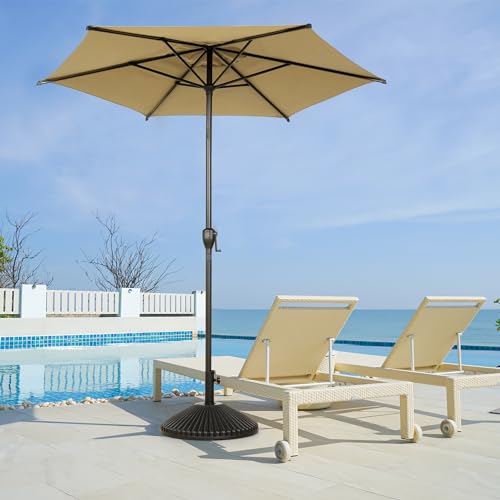 7.5FT Lyon Outdoor Patio Umbrella Outdoor Table Umbrella with Push Button Tilt and Crank Market Umbrella 6 Sturdy Ribs UV Protection Waterproof for Garden Deck Backyard Pool Tan