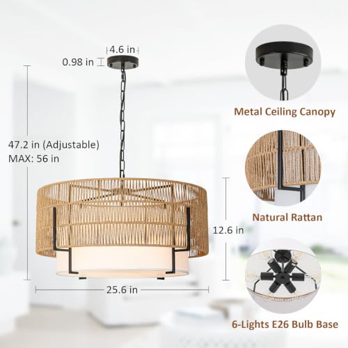 6 Light Large Rattan Chandelier
