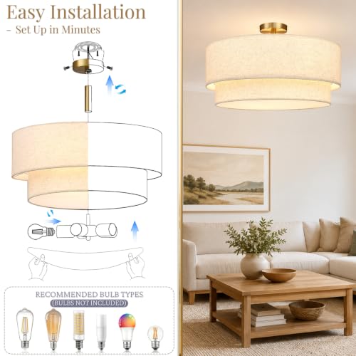 24 Inch Drum Flush Mount Ceiling Light Gold