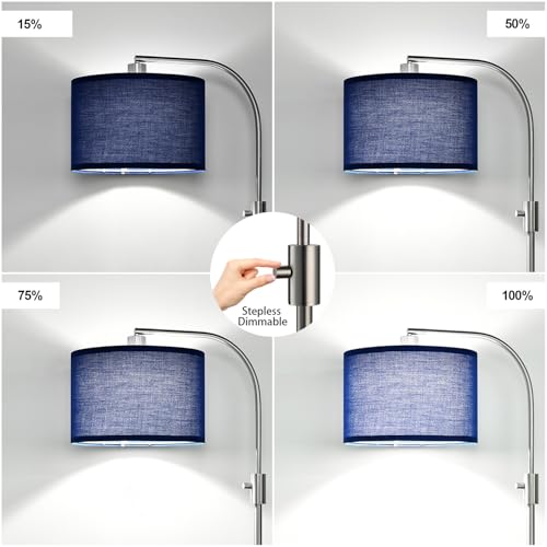 Upgraded Modern Arc Dimmable Tall Standing Floor Lamp with Blue Shade