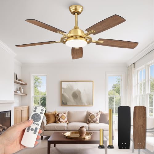 52 Inch Black Ceiling Fans with 3CCT Lights and Remote (Gold / 52")