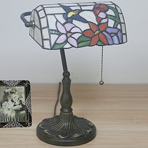 Bird Lamp Tiffany Style Bankers Lamp Table Lamp Stained Glass Bird Flower Lamp Shade Piano Desk Lamp Vintage Bedroom Bedside Lamp for Livingroom Office Study