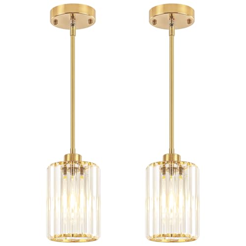 Brushed Brass Pendant Light Fixtures Over Island Modern Kitchen Lighting (2 Count)