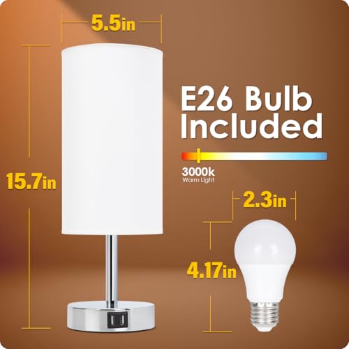 Bedside Lamps with USB Port (2 Count)