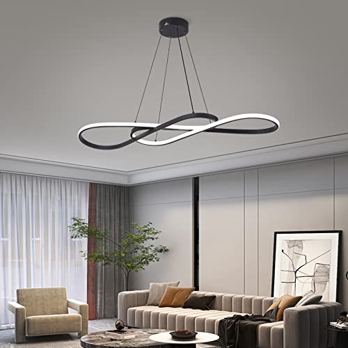 Modern LED dimmable Chandelier 45W Color Temperature 3000K-4000K-5000K Creative Design Suitable for Living Room Dining Room Kitchen Island Bedroom Foyer Note the Shape(Black, 40 Inch)