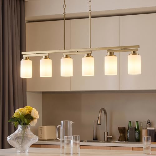 6 Light Brushed Gold Linear Chandelier