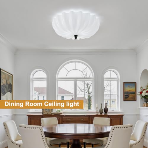 Large 17.7in Milk Glass Ceiling Light Flush Mount Flower 3 (Black & Milk / 17.7in)