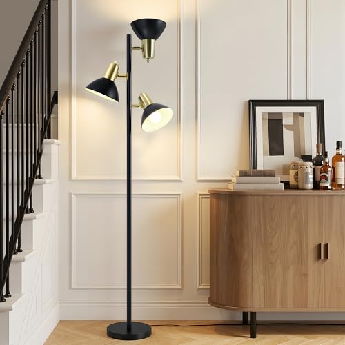 3 Light Floor Lamps for Living Room (Black and Gold)