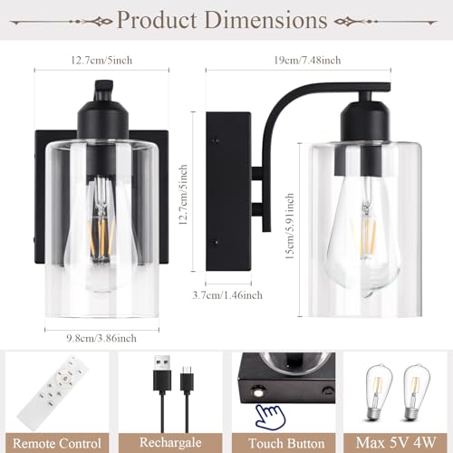 8 Inch Battery Operated Wall Sconces Set of 2 (2 Count)