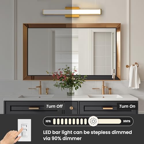 Modern LED Bathroom Vanity Light 24 inch 18W Dimmable 3CCT Bathroom Light Fixture Over Mirror Rectangle Bath Vanity Light Bar with Double Layer Acrylic Shade (24 inch(es))