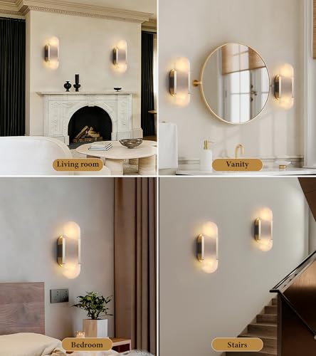 Alabaster Wall Sconces Set of Two Brass Wall Lights for Vanity (2 Count)