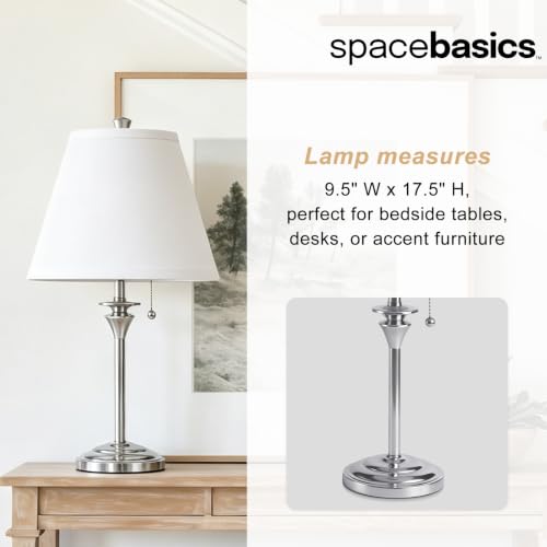 Metal Table Lamp for Bedroom (White Shade & Silver Base)