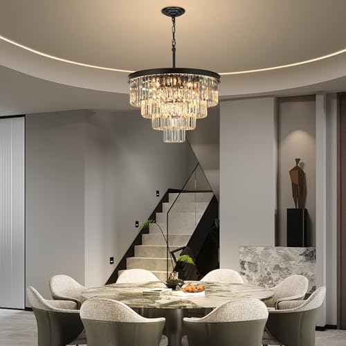 Black Crystal Chandeliers for Dining Room (15 Count)
