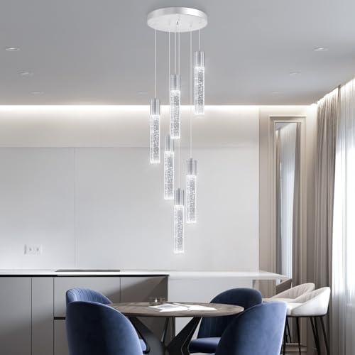 Mini Chandeliers for Kitchen Island Modern Crystal Pendants Light Dining Room Pendant Lighting Fixture High Ceiling Hanging Lights Bedroom Island Kitchen Foyer 6000K White Light Fixtures Chrome