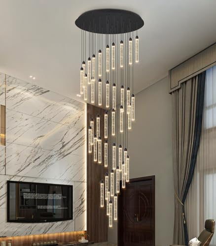 40 Lights High Ceiling Chandelier Modern LED Crystal Chandelier for Foyer Dimmable Spiral Crystal Chandeliers for Entryway Staircase Hallway Living Room Hanging Light Fixture