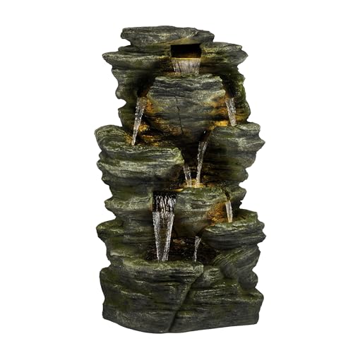 WIN1092 Outdoor Multitiered Rock Waterfall Floor Fountain with Warm White LED Lights