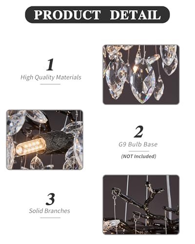 Modern Tree Branch Crystal Chandelier Luxury Black Crystal Pendant Lighting 18" Contemporary 6