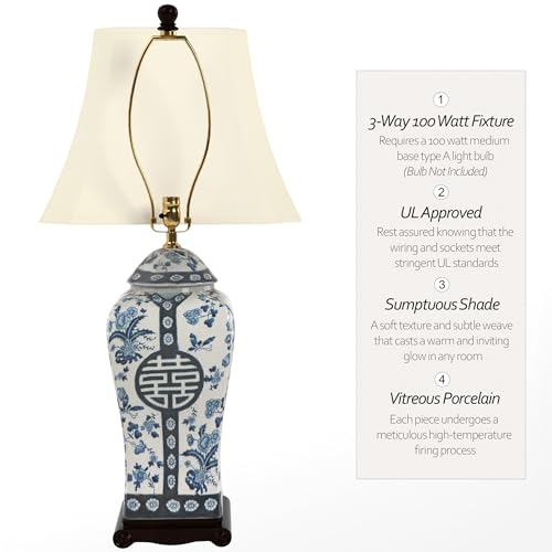 26" Floral Blue & White Vase Lamp