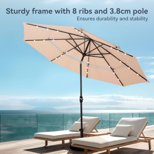 10ft 3 Tier Outdoor Patio Umbrella with 24pcs LED Lights