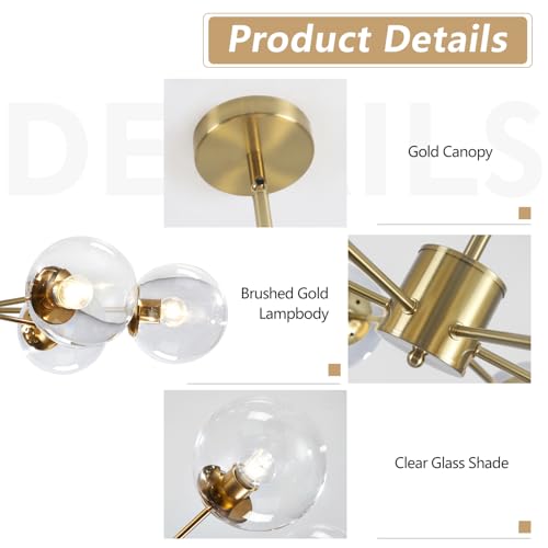 Lighting 6 Light Mid Century Modern Brushed Brass Sputnik Chandelier