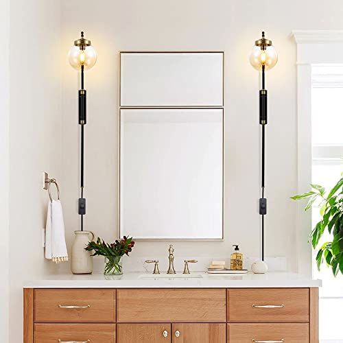 Black Wall Sconces Set of 2 with Globe Shade (2 Count)