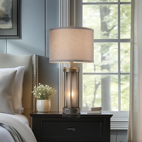 Set of 2 Rustic Table Lamps for Living Room with 2 USB Ports (2 Count)