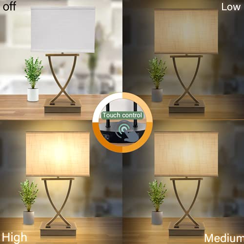 3 Way Touch Dimmable Bedside Lamp 21.38" with USB