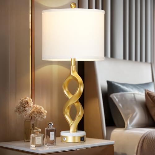 30" White and Gold Table Lamp for Living Room