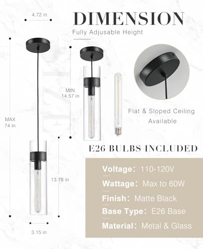 3 Pack Black Pendant Lights Kitchen Island (3 Count)