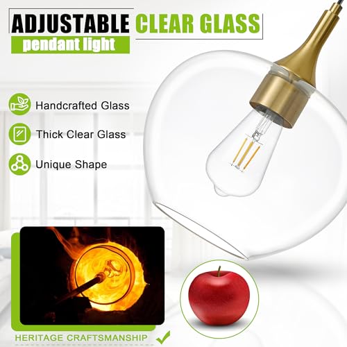 9.45in Black Gold Pendant Lights Kitchen Island with Clear Glass Shade 1PC