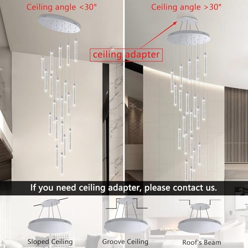 20 Lights Chandelier LED Dimmable Chandeliers for Entryway Flush Mount Ceiling Pendant Light Fixture Crystal Chandeliers for Living Room Chrome Finished Lighting Modern 156in High Ceiling Chandelier