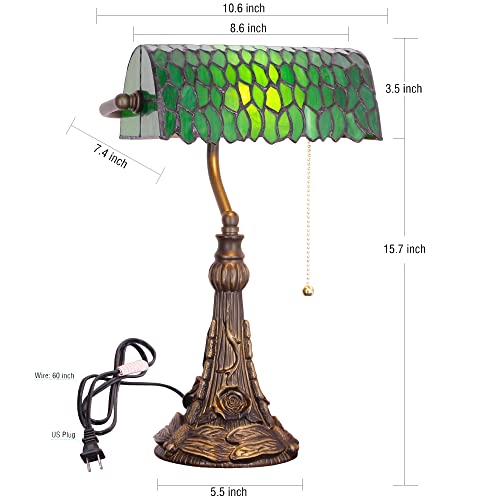 Tiffany Banker Lamp Small Stained Glass Table Lamp Green Wisteria Leaf