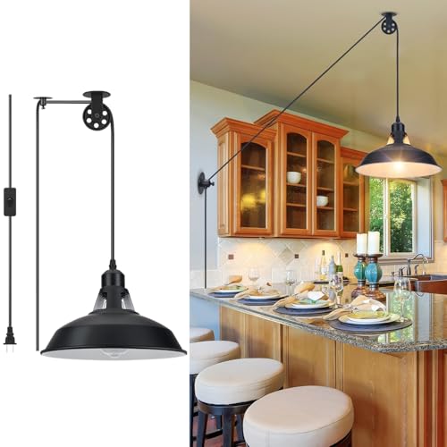 Plug in Pulley Pendant Light with 14.76ft Cord On