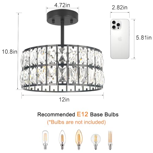 Matte Black Crystal Ceiling Light