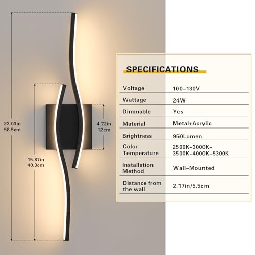 Vanity Light for Bathroom Lighting Fixtures Over Mirror Black Dimmable 5CCT Vanity Lighting Fixture Modern Bath Vanity Lights Bar 23 Inch Led Bathroom Sconces