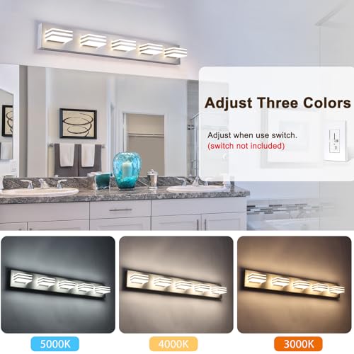LED Wall Brushed Nickel Vanity Lights for Bathroom Light Fixtures 30W Adjust 3 Colors Modern Bath Lighing Over Mirror LED Vanity Light